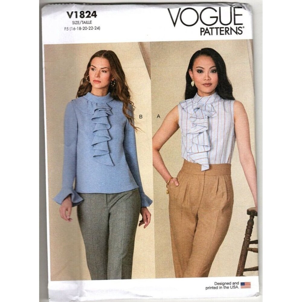 Vogue V1824 Misses 16 to 24 Ruffle Embellished Blouse Uncut Sewing Pattern 2021